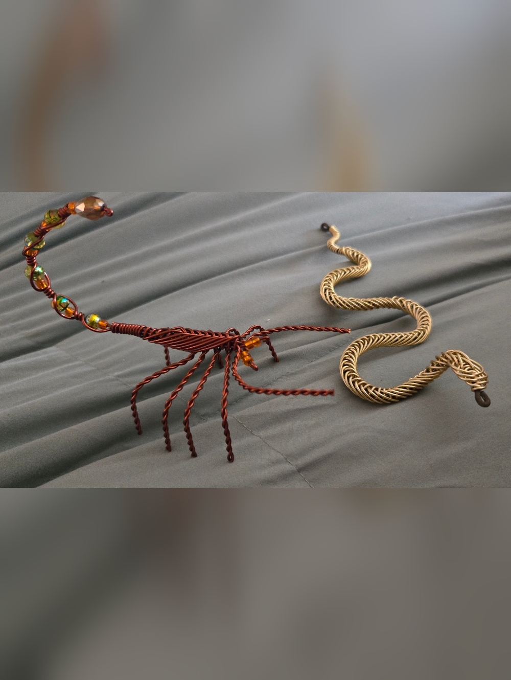 Mexican Handcrafted Copper Wire Scorpion with Amber Beads